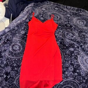 Planet Gold Red Pleated Tiered Cocktail Dress